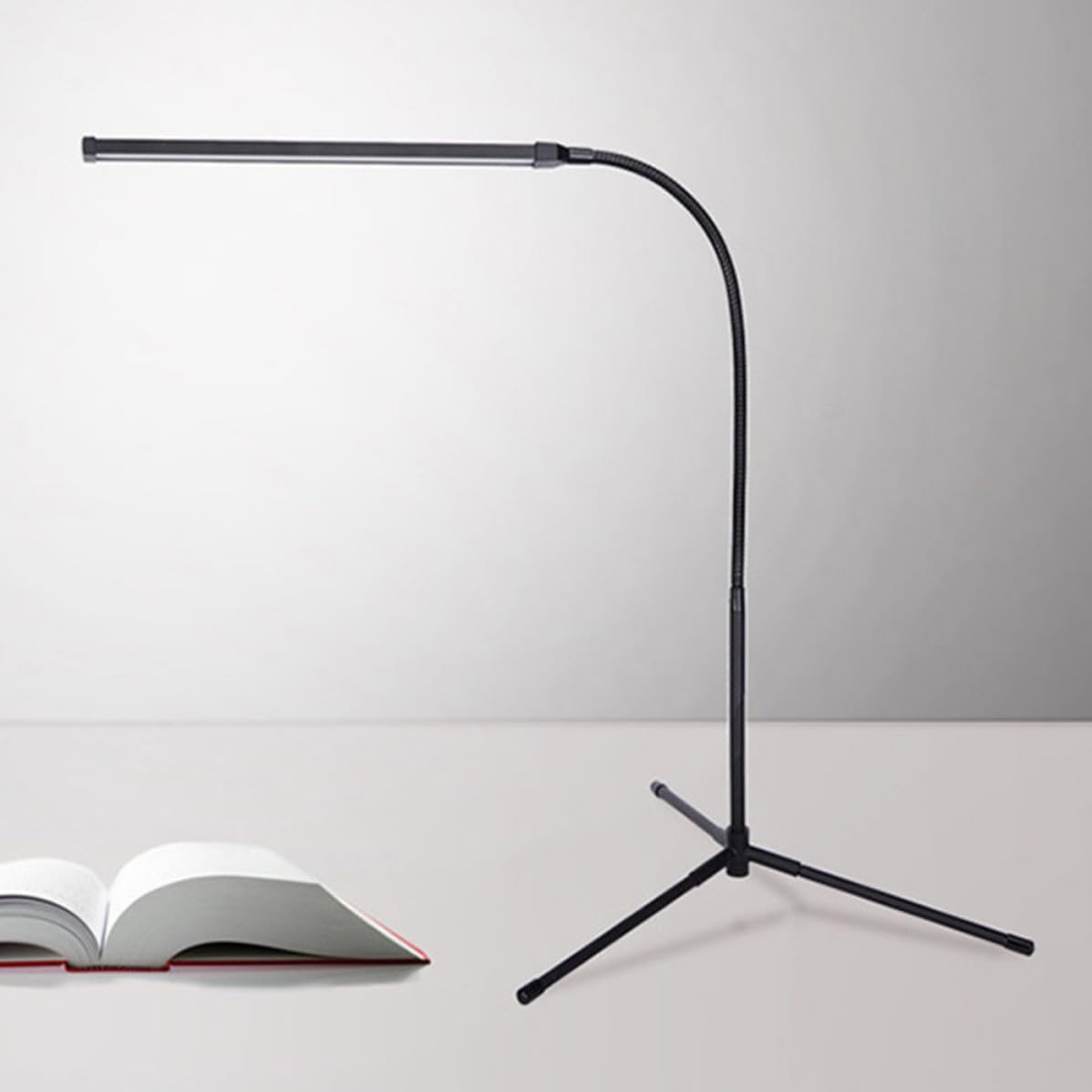 Lámpara de Lectura LED Regulable con Clip, 1 Juego, Negra | Alimentación Usb, Aluminio E Hierro, Cuello de Cisne Flexible, Diseño de Mesa y Suelo