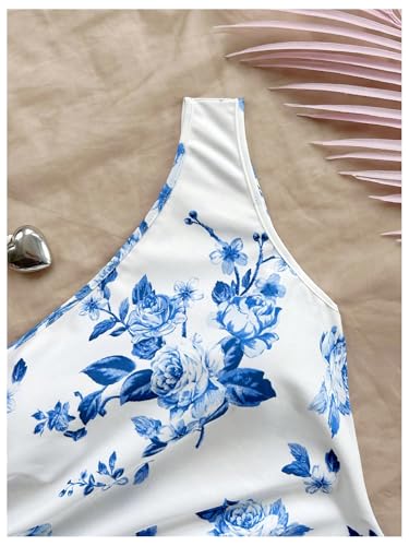 MakeMeChic Girl's Floral One Shoulder Dress Ruched Sleeveless Bodycon Summer Mini Dresses4