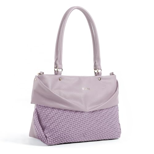 Image of EXOTIC Virelle Textured Dual Panel Handbag for Women | Spacious Multi-Compartment Carryall | Shoulder Carry with Adjustable Sling Strap | Premium PU Leather Purse