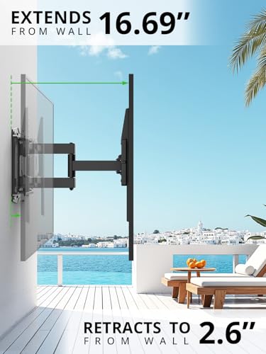 Image of Outdoor TV Wall Mount for 47-90 Inch Television, Mount with Swivel and Tilt, Full Motion Weatherproof TV Bracket with Articulating Dual Arms, Max VESA 600X400 mm, 132lbs