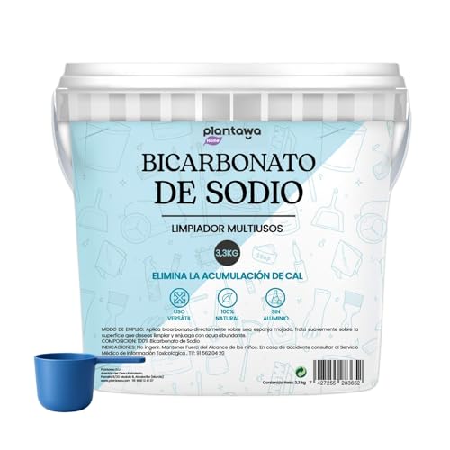 PLANTAWA Bicarbonato de Sodio 3,3kg | Limpieza Profunda de Cocina, Baño y Superficies | Polvo Multiusos de Alta Solubilidad | Bicarbonato Sódico Puro | Baking Soda Limpieza