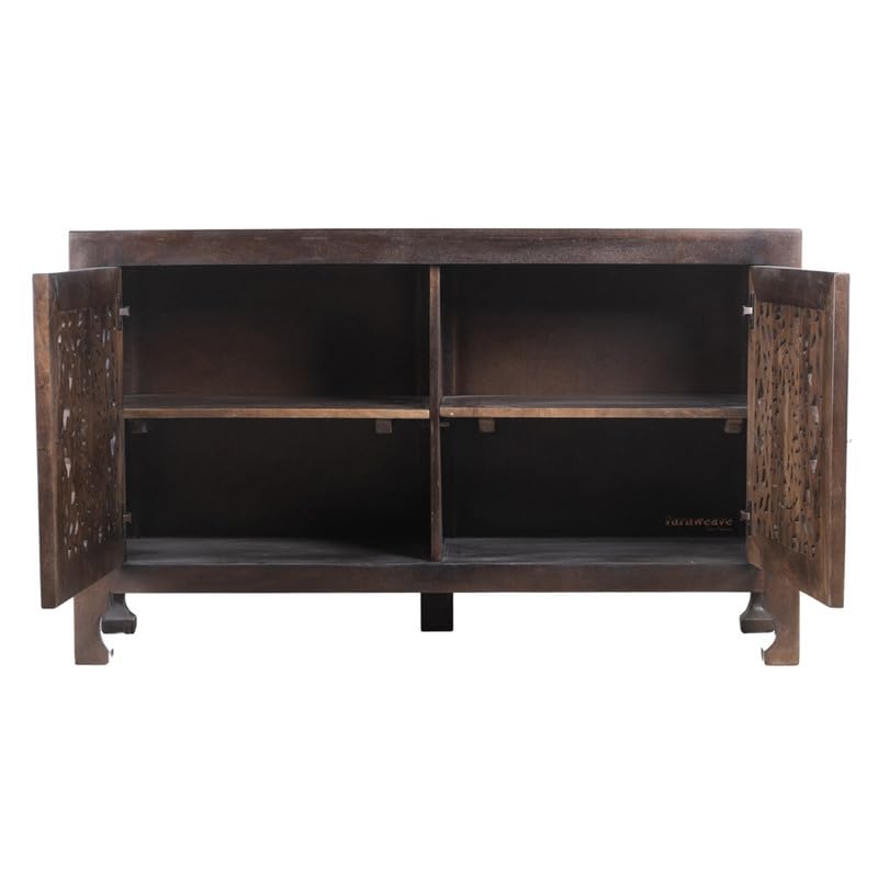 Image of Yepa Wooden Sideboard Cabinet for Living Room | Handcrafted Solid Wood Storage Cabinet with Carved Doors | Crockery Cabinet for Home | Crockery Furniture for Home (Walnut)