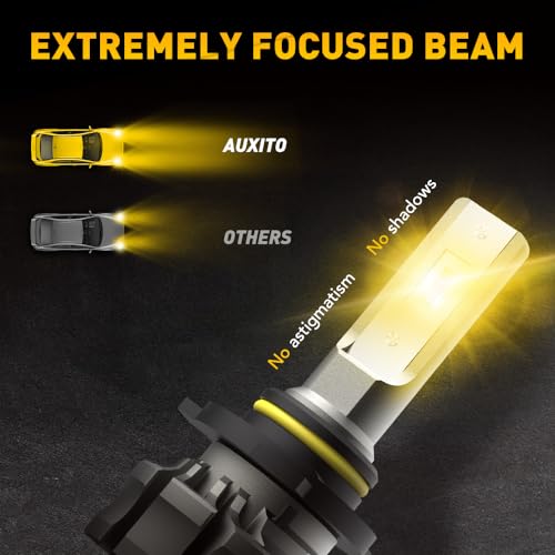 AUXITO 9145 LED Fog Light Bulbs Yellow, 6000LM 3000K Amber Fog Lights, H10/9045/9140 Halogen Replacement for DRL or Fog Lamps, Canbus Ready, Non-Polarity, Pack of 2