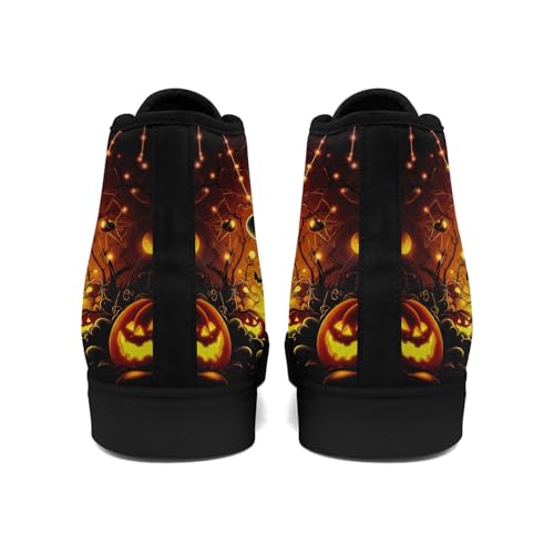 Halloween High-Top Canvas Sneakers for Men Women Festival Pumpkin Ghost Skull Breathable Flat Walking Casual Shoes3