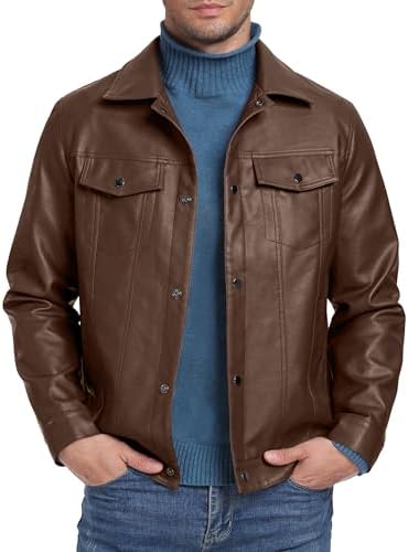 Manteau Style Rétro Veste Cuir Homme Sailwind - Bomber Moto Col Revers Bouton Pression Vintage Veste Noir En Cuir
