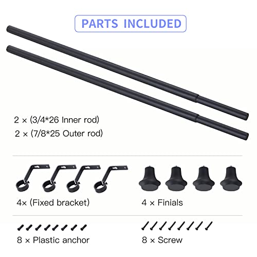 Voreff 2 Pack Black Curtain Rods,1 Inch Curtain Rods For Windows 28 To 48, Ceiling Mount & Wall Mount Curtain Rod, Adjustable Single Window Curtain Rods With End Cap Design Finials #TOP2