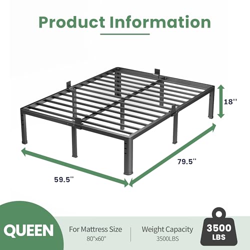 Image of NKZ 18 Inch Metal Platform Bed Frame,Queen Bed Frame with Storage Space, No Box Spring Needed, Easy Assembly, Noise Free, 3,500 lbs Heavy Duty Steel Slats Support