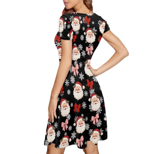 Image of Forchrinse Summer Dresses for Women Crew Neck Short Sleeve Midi Dress Casual Beach Vacation Sundress