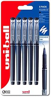 uni-ball URN-181-07 Erasable Rollerball Gel Pens. Premium 0.7mm Ballpoint Tip for Super Smooth Writing, Drawing & Colouring. Easy-Retract Eraser for Secure and Stable Rubbing Out. 2 + 3 Refills Black