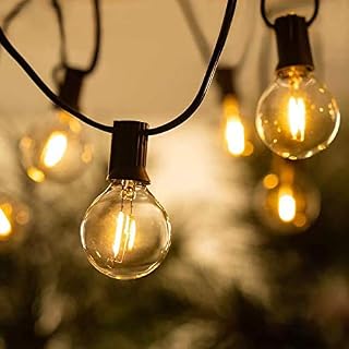 BRTLX G40 15M/50FT Clear Glass Bulbs Outdoor String Lights,Dimmable Connectable Globe Festoon Patio Hanging Waterproof String Lights with 25 Bulbs (1 Spare Bulbs) Great for Garden Patio Backyard