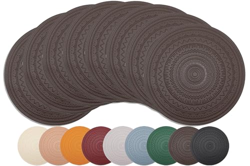 Bxzandya 15" Round Plastic Placemats Set of 8, Faux Leather Table Mats