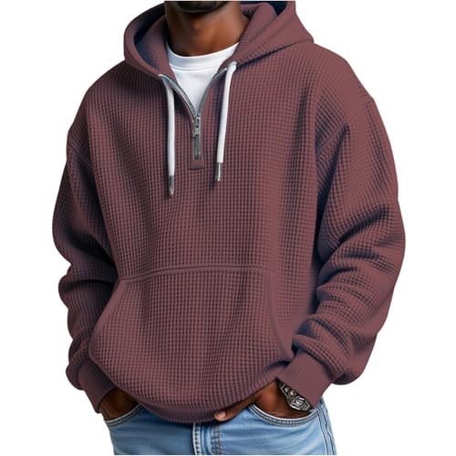 MKLUNJOP Bearskin Hoodies For Men Hoodies For Men Mens Knitted Waffle Long Sleeve Quarter Zip Pullover Casual Work Men'S Sweatshirts With Pockets Brown 5X-Large