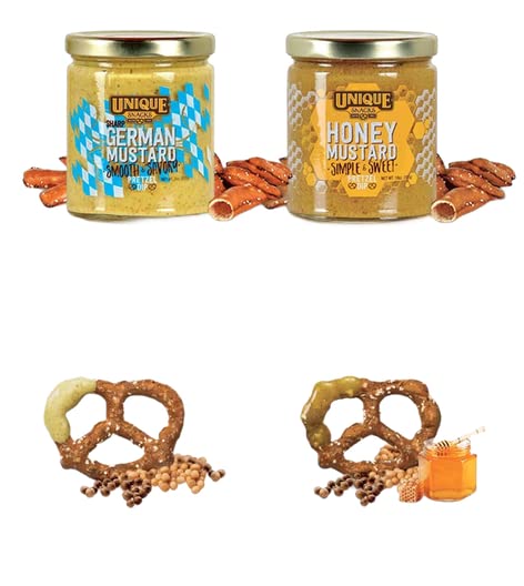 Unique Snacks Bundle Pack, 6 Bags of Extra Dark Splits Pretzels and 2 Jars of Honey Mustard Dip, Non-GMO Snacks, Dips and Spreads, No Artificial Flavor image 4