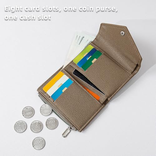 Wallet Women, Envelope Small Wallets Woman, Ladies Bifold Wallet with Zipper Coin Pouch for Cash Card (Brown)4