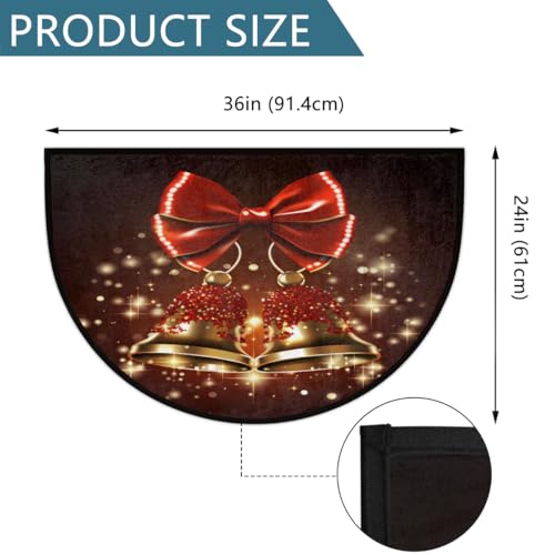 Image of cfpolar Christmas Red Bells Xmas Half Round Door Mat Outdoor Entrance Large 24 inchx36 inch Half Circle Welcome Entrance Way Mat Semi Circular Front Door Mat Area Rug for Garage, Patio, High Traffic Areas