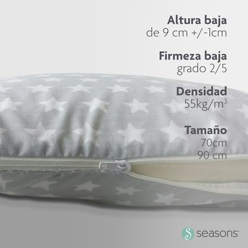 Miniatura 5 de Seasons - Almohada Viscoelástica 90 Cm Para Niños, Doble Funda Con Cremallera, Almohada Baja De 9 Cm, Transpirable, Tejido Exterior Con Estrellas, Fabricado En España