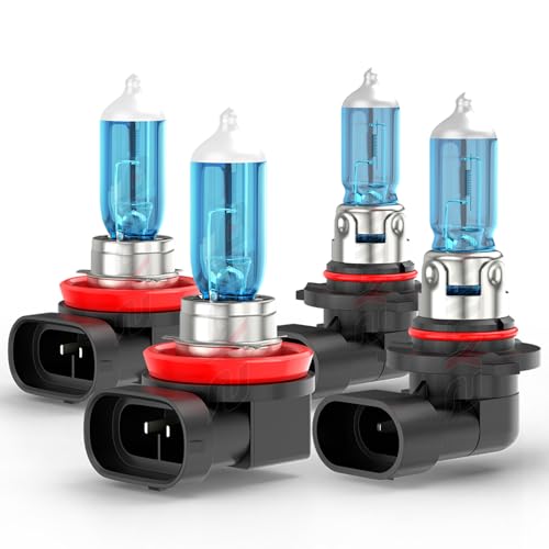 SYJIIP Upgraded Halogen Headlight Bulbs For Honda Civic 2016 2017 2018 2019 2020 2021 2022 2023 9005 High Beam H11 Low Beam Lights Bulbs 6000K White 300% Brightness Plug N Play 4-Pack