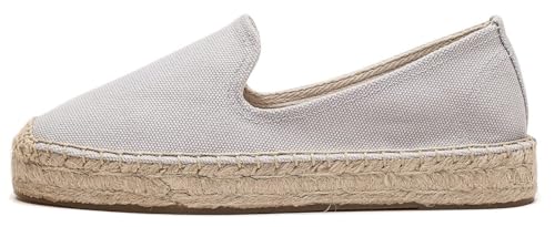 Image of Women's Classic Slip on Flat Shoes Casual Cap-Toe Platform Simple Espadrille Canvas Loafers