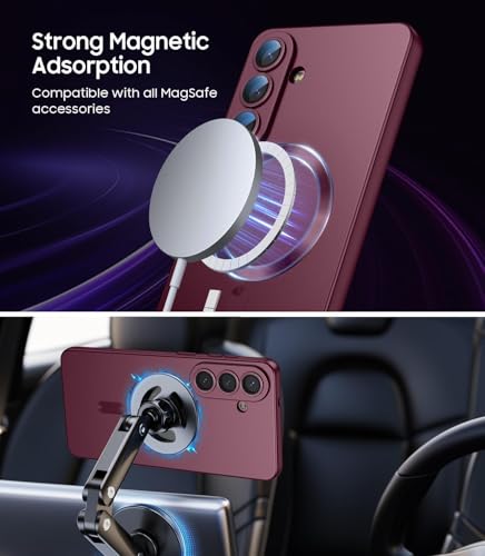 Image of DIZORO Samsung A37 Case, Compatible with Mag Safe Back Cover, Matte Luxury Metallic Luster Flexible TPU Wireless Charging Shockproof Case with Camera Protector Lens (Wine)