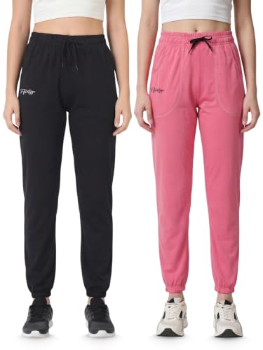 Image of Fflirtygo Cotton Solid Joggers /Track Pant /Solid Pajama /Leggings �100% Export Quality Soft Cotton Night Wear /Pocket Pyjama for Women Combo Pack of 2Pcs, Blue and Grey