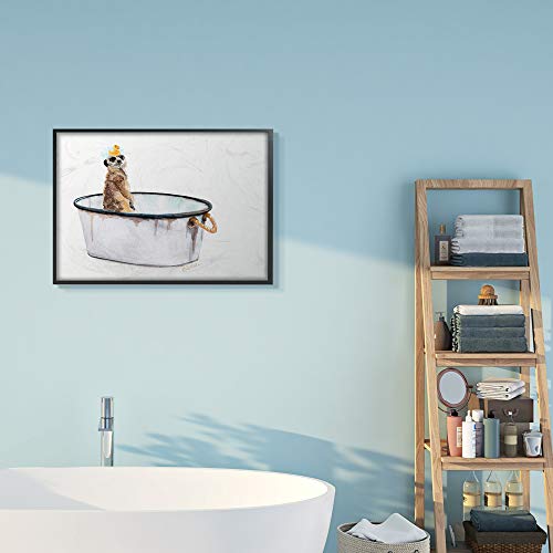 Image of 'Meerkat Bubble Bath Vintage White Tin Tub'| Framed Giclee Art | Stupell Industries | Black, 30 x 24 Inches, Easy to Hang and Sturdy, Made in USA, by Jennifer Redstreake