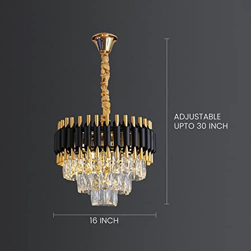 Image of Harold Electricals Stainless Steel Black Mamba Round K9 Crystal Chandelier | Alexa Enabled Modern Chandelier Light Fixture for Hallway, Living Room, Hotel & Entryways - Warm White, 16 Inch (400mm)