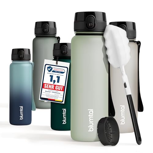 Blumtal Premium Trinkflasche 500 ml - bruchsichere & auslaufsichere Trinkflasche Sport & Outdoor - Sportflasche BPA-frei - Gym Flasche mit 1-Klick-Verschluss & Sieb - spülmaschinenfest - hellgrün
