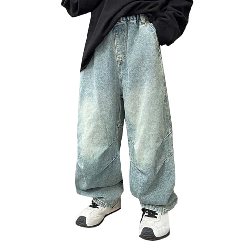Boys Baggy Jeans Teens Straight Wide Leg Denim Pants Elastic Waist Classic Distressed Trousers Y2K Streetwear2