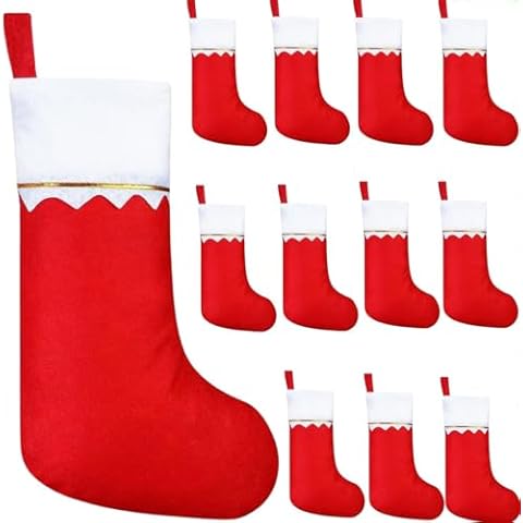 Christmas Stockings Red Felt socks Pack of 12 Tall 15" with Fireplace Hanging Stockings Holiday Decoration Stocking for Christmas DIY Supplies Cover