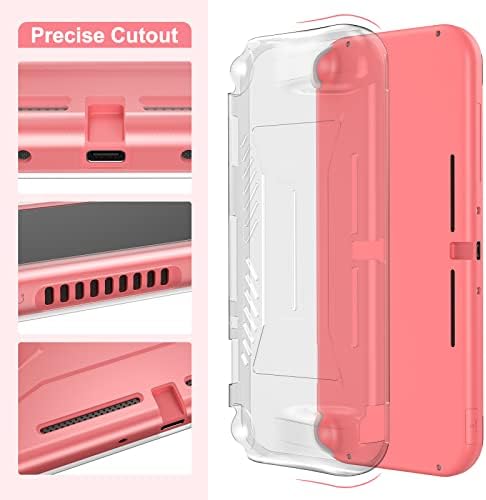 innoAura Switch Lite Case 18-in-1 Accessories Bundle for NS Switch Lite (2019), with Protective Carrying Case, Game Holder, Screen Protector & Cute Thumb Grips, Coral - 4