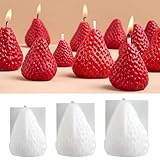 3Pcs 3D Strawberry Mold Silicone Strawberry Chocolate Fondant Mold DIY Candle Molds for Candle Making Candle Mold Silicone Molds for Cake Decorating Mousse Dessert Pastry Soap Mould(White)