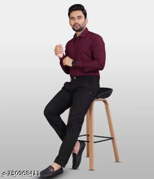 Image of Mahima Ethnic Centre's Men's Solid Formal Shirt Cotton Slim Fit Business Casual Button Down