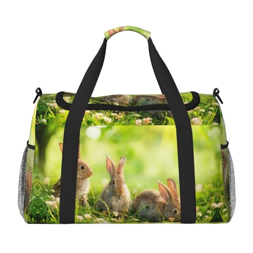 Sac de week-end grand volume avec motifs lapins et fond noir