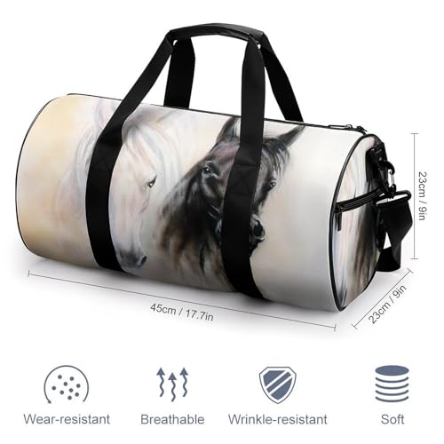 Duffel bag noir et blanc motif cheval compact 45cm - 2