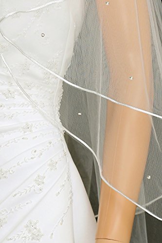 Samky 2T 2 Tier Rattail Scattered Rhinestone Bridal Wedding Veil - Light Ivory Fingertip Length 36" #TOP3