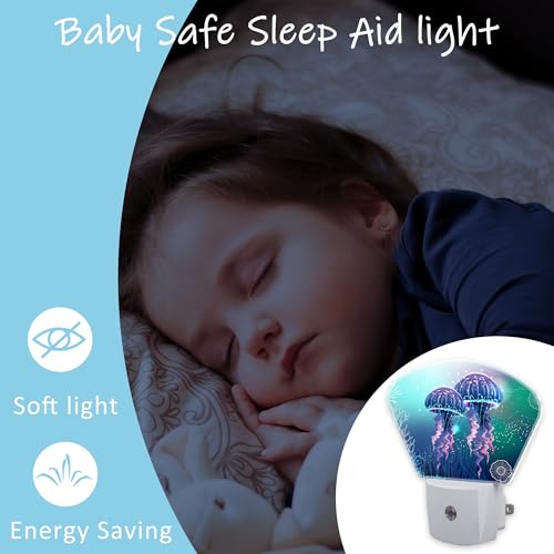 Image of Night Light Neon Jellyfish Plug-in LED Dusk-to-Dawn Sensor Soft Night Lamp,Suitable for Home Bedroom Bathroom Hallway Stairs