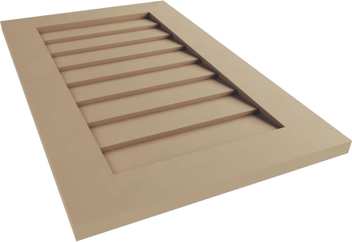Ekena Millwork GVURVE16X27DSMPR Timberthane Rustic Smooth Vertical Faux Wood Non-Functional, Primed Tan Urethane Gable Vents, 16"W x 27"H, Primed