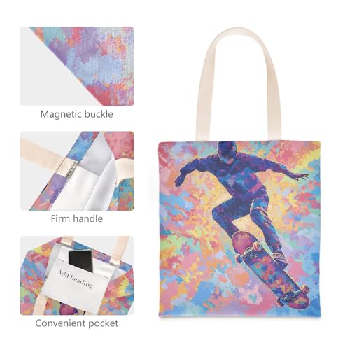 Neon Cyberskateboarders Canvas Tote Bags For Women with handles Canvas Shopping Tote Bags Reusable Shopping Bag for Travelling Bolsa de lona4