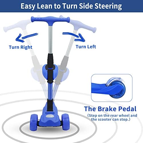 Veekuer Foldable Kick Scooter with Adjustable Heights,Three PU LED Flashing Light Wheels,Removable Seat for Girls and Boys