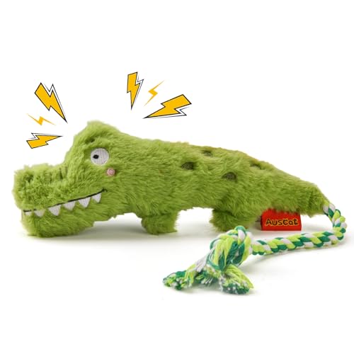 AUSCAT Plush Dog Rope Toy Durable Squeaky Dog Toys for Puppy Small Medium Dogs (Not for Aggressive Chewers) Crocodile
