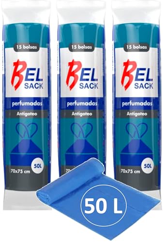 45 x Bolsas de Basura 50 L - Envio 24 h - Perfumadas - Muy Resistenetes - Autocierre y Antigoteo - Reciblables - Pack de 3 x 15 bolsas (F - 50 L)