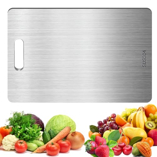 Titanium Cutting Board 304 Stainless Steel Chopping Board Doppelseitiges Schneidebrett in Lebensmittelqalität 34 x 23 cm Geeignet zum Schneiden von Fleisch Frusch Gemüse und Kneten von Teig in der