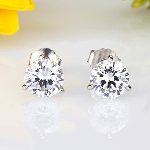 925 Sterling Silver Earrings 2.5 Cttw Round Cz Stone Martini Setting Three Prong Stud Earrings #TOP1