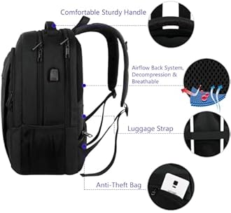 MATEIN Business Laptop Backpack, 15.6 Inch Travel Laptop Bag Rucksack with USB Charging Port, Water-Resistant Bag Daypack for Work College Computer Men Women Backpack, Black