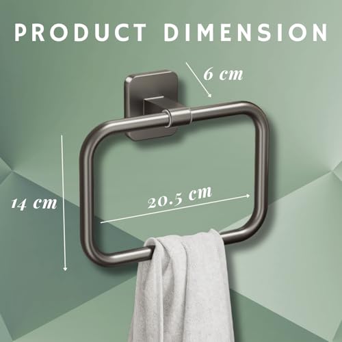 Image of Tenom Towel Hanger for Wash Basin, Self Adhesive Towel Holder for Kitchen & Bathroom, ABS Plastic Light Weight Rustproof Napkin Holder, Wall Mounted No Drill Towel Rod (Grey, Rectangle)