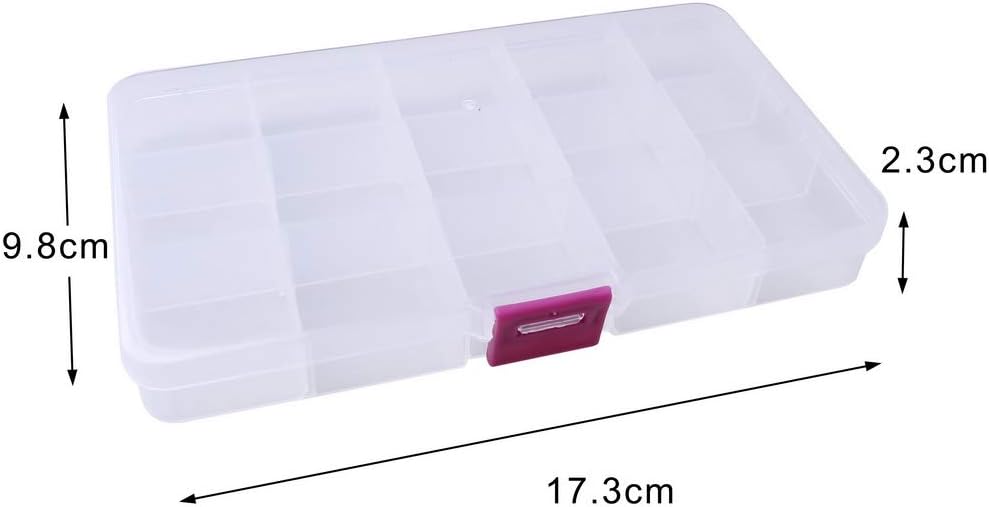 SUMAJU 2 Pack 15 Grids Organizer Box, Plastic Jewelry Organizers with Adjustable Dividers Clear Storage Container for Beads Crafts Fishing Tackles