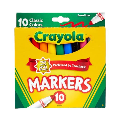 Crayola Broad Line Markers, Classic Colors 10 Each, 10 Count (Pack of 1)