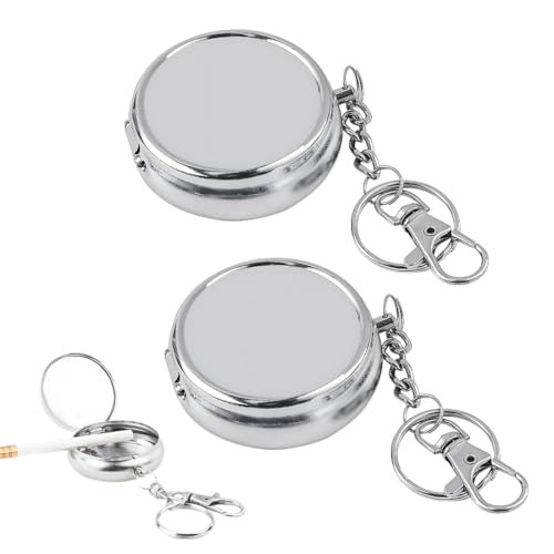 GNALIA Cendrier De Poche 2 Pièces Argent, Mini Cendrier Portable Avec Couvercle Et Porte-Clés, Pour Voyage Camping Extérieur