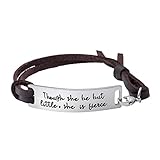 Yiyang Motivational Gift Inspirational Leather Bracelet Adjustable Bangle Jewellery Stainless Steel (Though she be but Little, she is Fierce-Brown Leather)