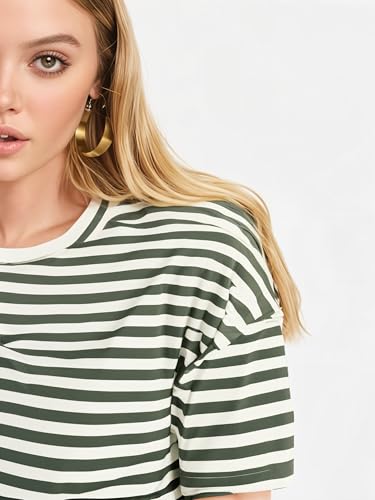 Image of Mack Jonney Oversized | Loose Fit | Half Sleeves 100% Cotton Round Neck Striped T-Shirt for WOMEN-MACK640651